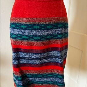Toad&Co Red Striped Wool Mini Skirt with Blue and Green Accents